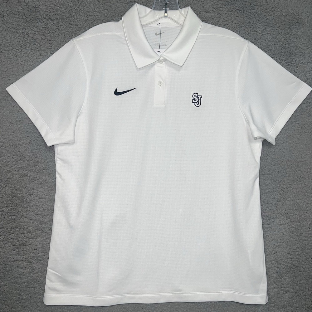 NWT Nike St Johns University Shirt Women's Sz L White Embroidered Polo Red Storm